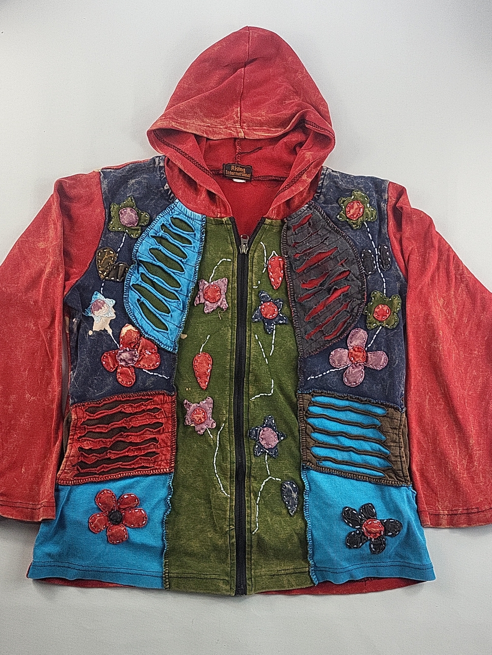 Rising International Hippie Patchwork Floral Zip Hoodie Whimsigoth Boho